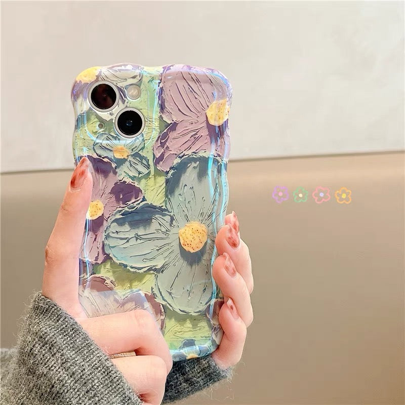 iPhoneケース お花柄 かわいい ブルー スマホケース