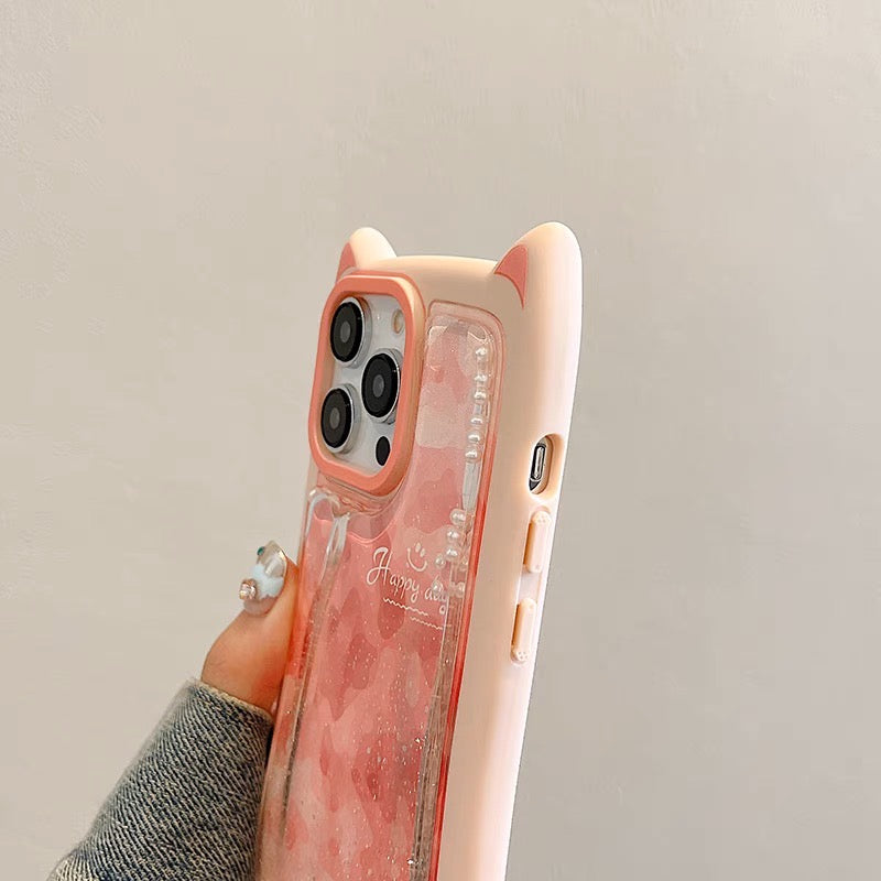 iPhoneケース かわいい 猫耳付き 大理石風 スマホケース