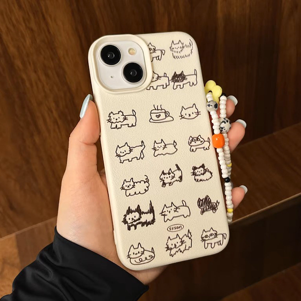 iPhoneケース かわいい 手書き風 猫 ホワイト スマホケース