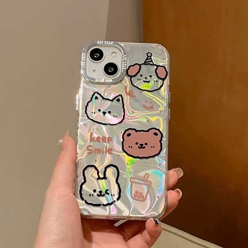 iPhoneケース かわいい アニマル シルバー スマホケース