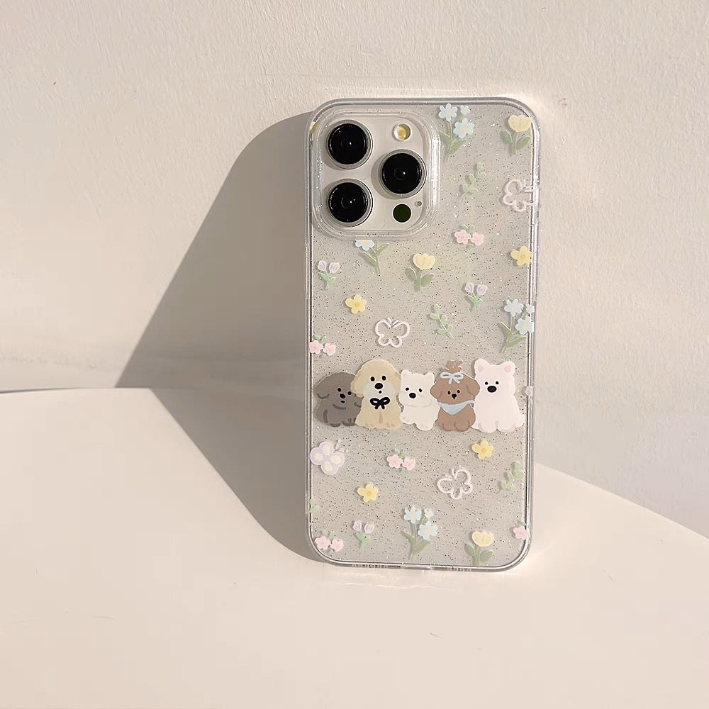 iPhoneケース かわいい 犬 カラフル フラワー スマホケース