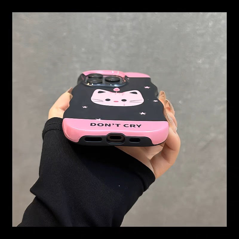 iPhoneケース かわいい 猫 ブラック×ピンク うねうね 韓国 スマホケース