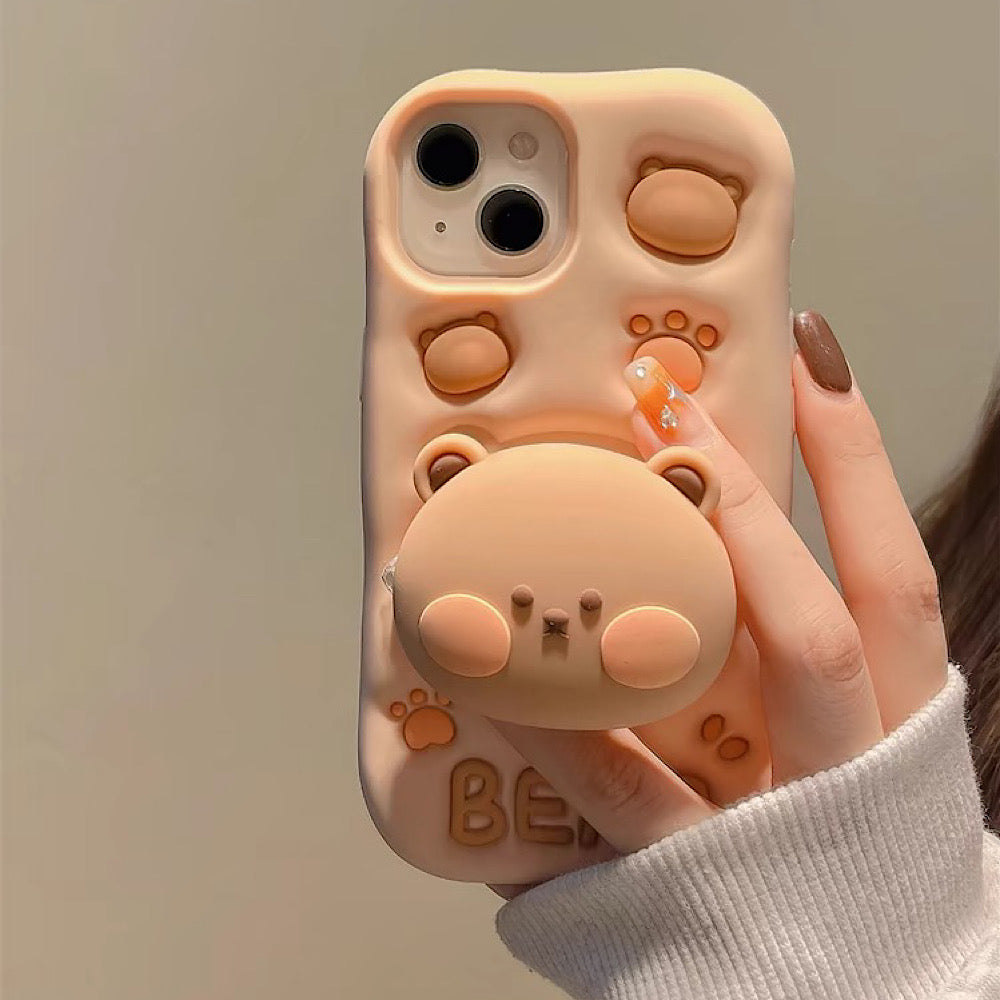 iPhoneケース かわいい 持ち手付き 熊ちゃん スマホケース