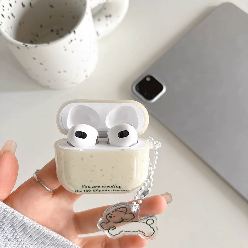 AirPodsケース かわいい ホワイト 犬 ストラップ付き AirPods Proケース