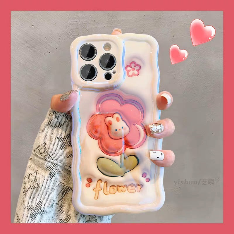 iPhoneケース かわいい うさぎ カラフル フラワー スマホケース