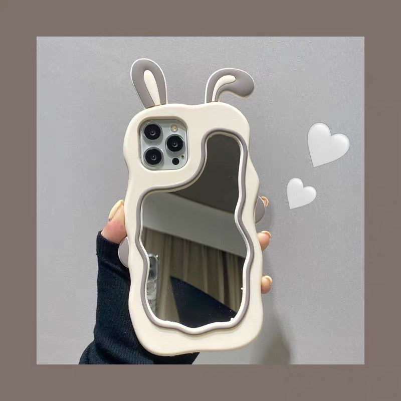 iPhoneケース 鏡付き かわいい うさぎ耳 ミラー付き スマホケース