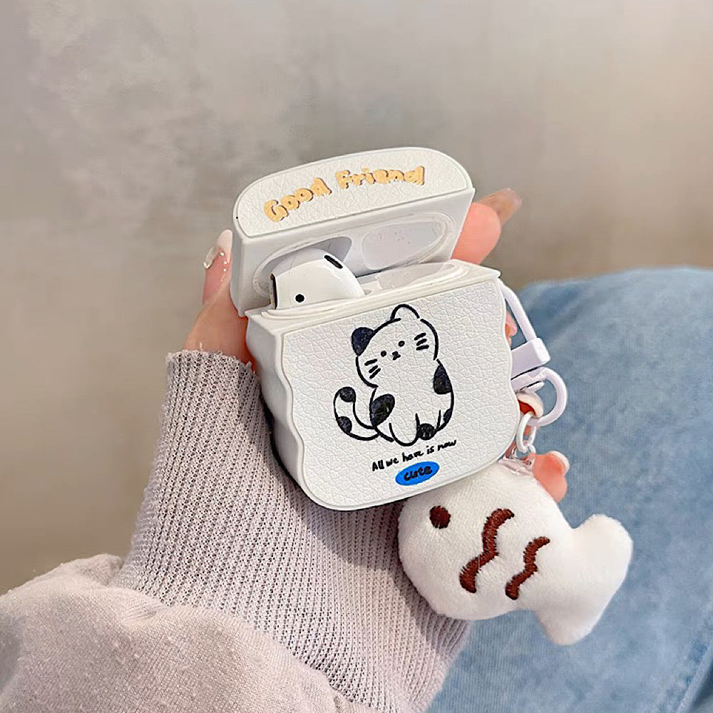 AirPodsケース かわいい 猫 魚ストラップ付き AirPods proケース