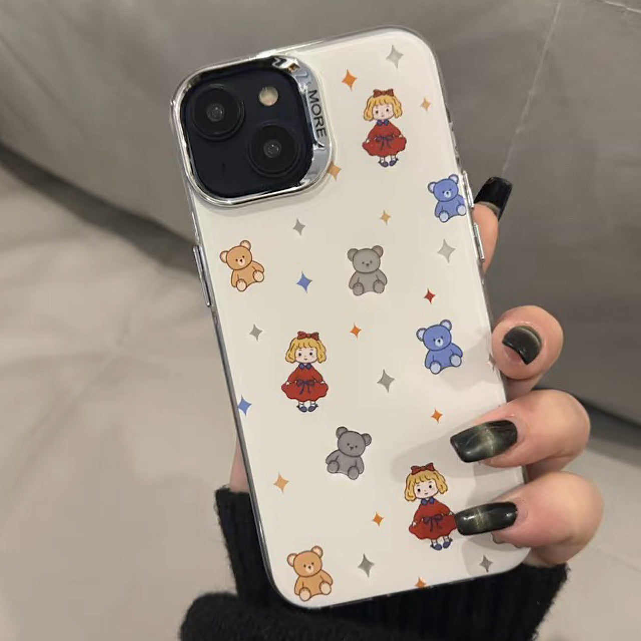 iPhoneケース かわいい 女の子 熊のぬいぐるみ ホワイト スマホケース