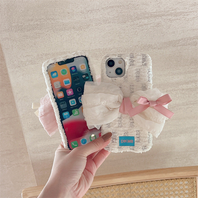 iPhoneケース かわいい 立体 リボン 布質 韓国 スマホケース