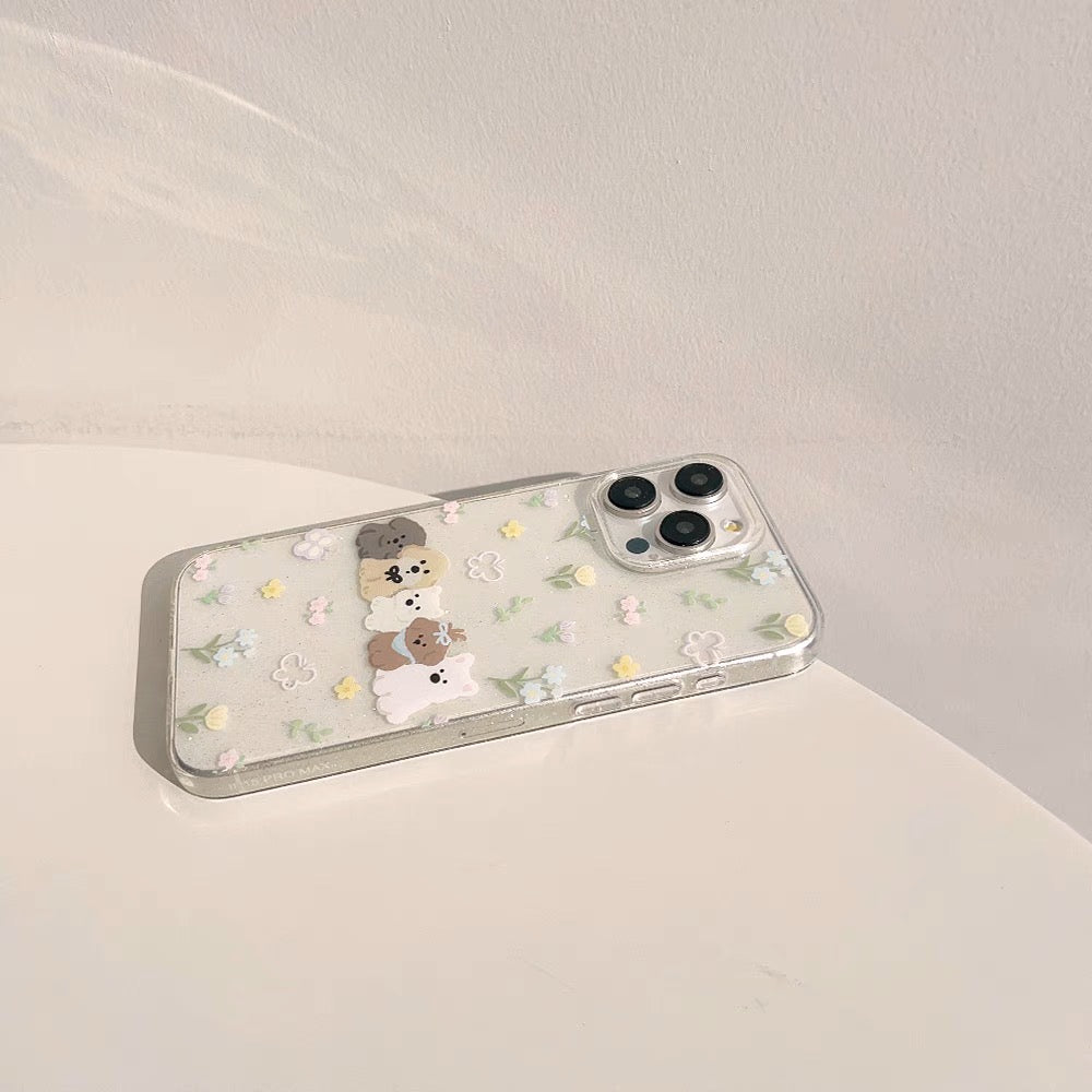 iPhoneケース かわいい 犬 カラフル フラワー スマホケース