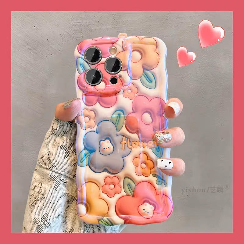 iPhoneケース かわいい うさぎ カラフル フラワー スマホケース