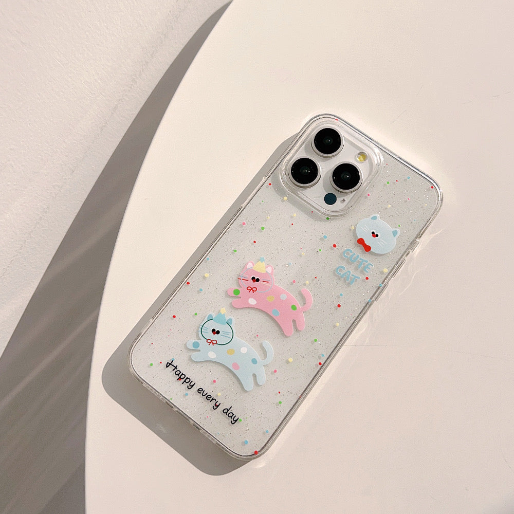 iPhoneケース かわいい ピンク ブルー 猫 透明 クリア スマホケース