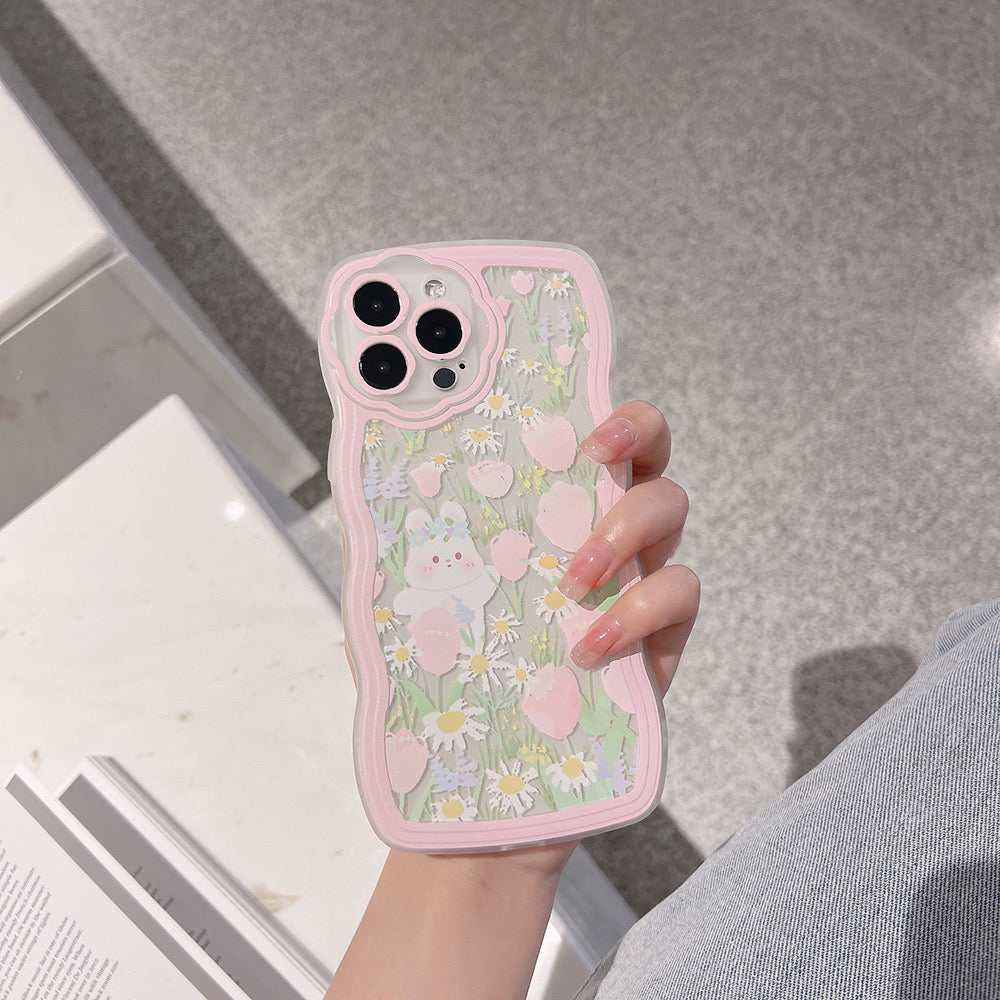 iPhoneケース かわいい うさぎ フラワー うねうね 頑丈 韓国 スマホケース