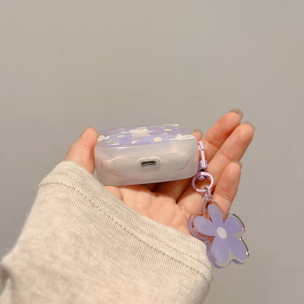 AirPodsケース かわいい パープル フラワー AirPods Proケース