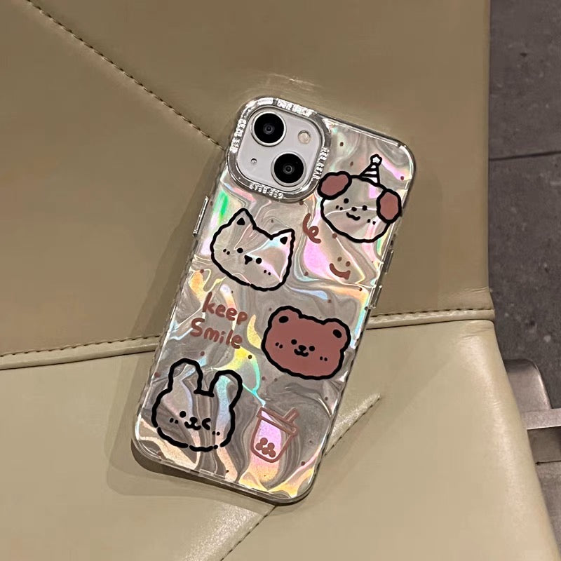 iPhoneケース かわいい アニマル シルバー スマホケース