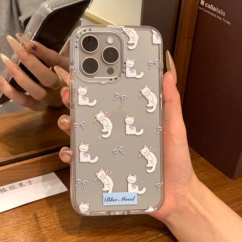 iPhoneケース かわいい 白猫 透明 クリア スマホケース