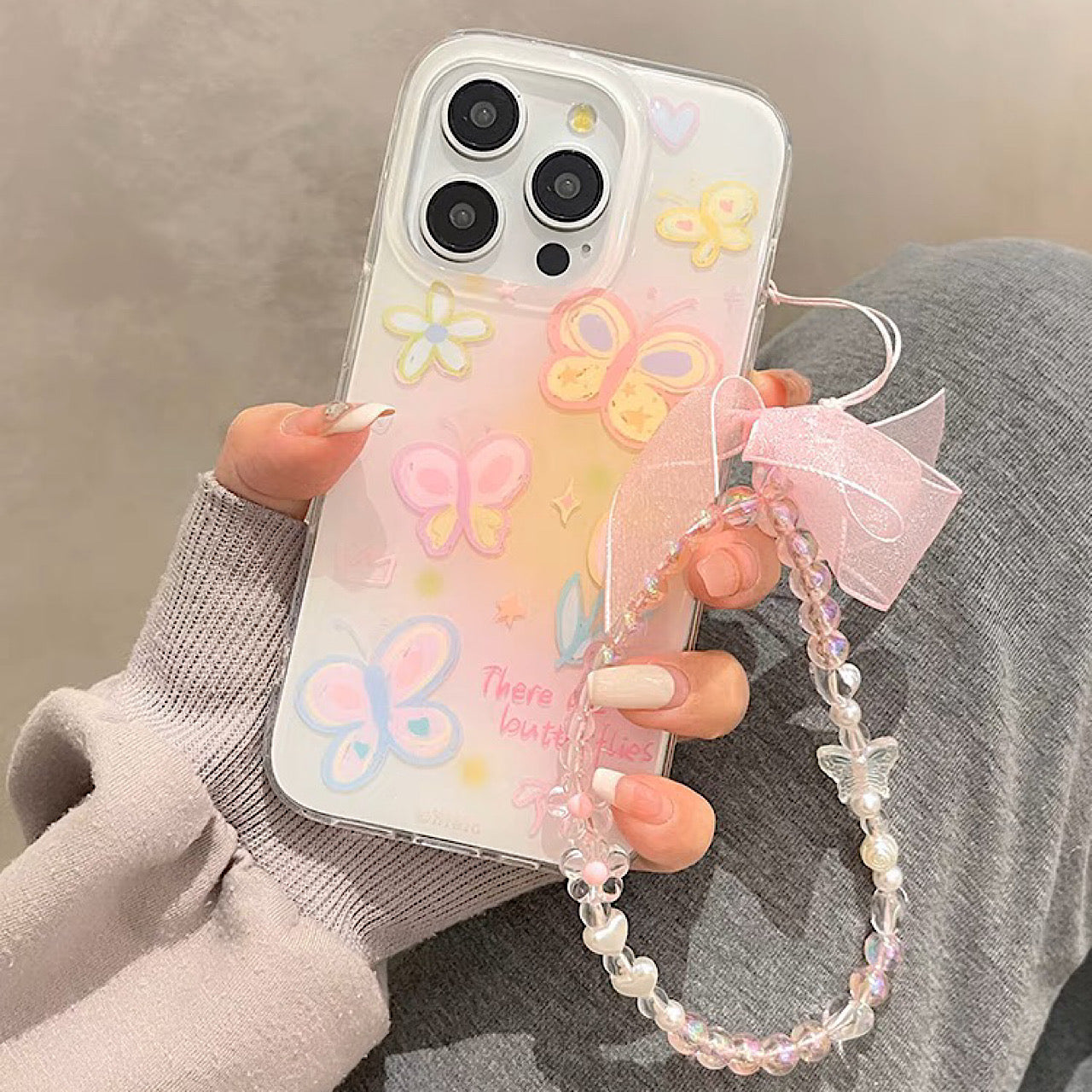 iPhoneケース かわいい カラフル 蝶々 フラワー ピンク スマホケース