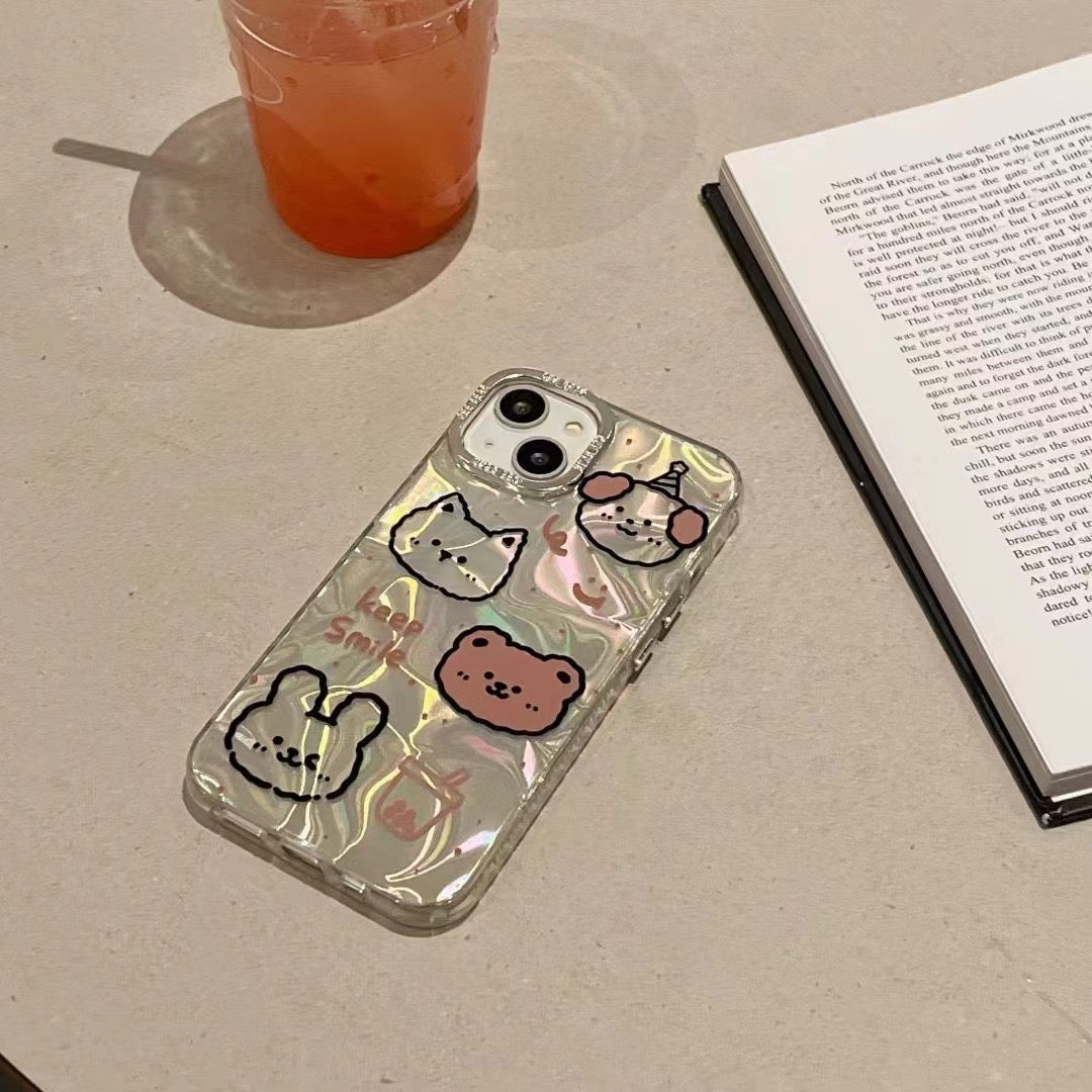 iPhoneケース かわいい くま うさぎ シルバー スマホケース