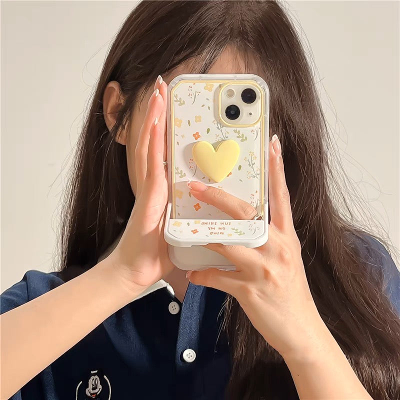 iPhoneケース かわいい 立体 ハート 黄色 スタンド付き スマホケース