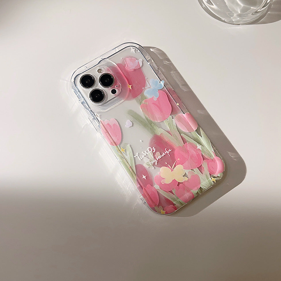 iPhoneケース かわいい チューリップ 透明 クリア スマホケース