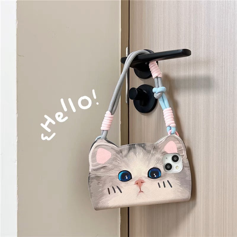 iPhoneケース かわいい 猫 ショルダー ストラップ 手帳型 スマホケース