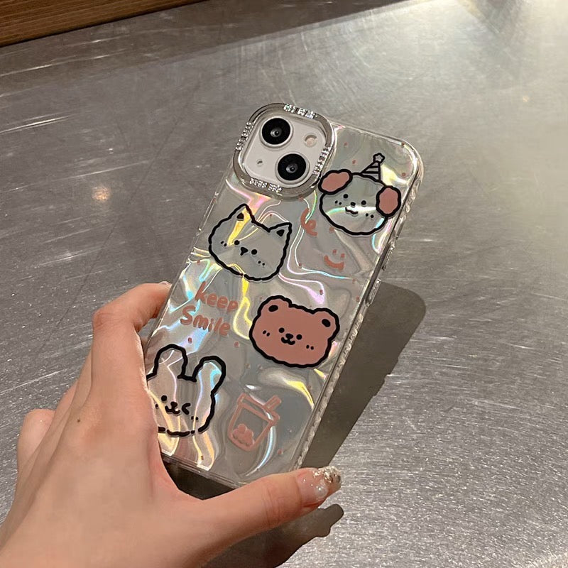 iPhoneケース かわいい アニマル シルバー スマホケース