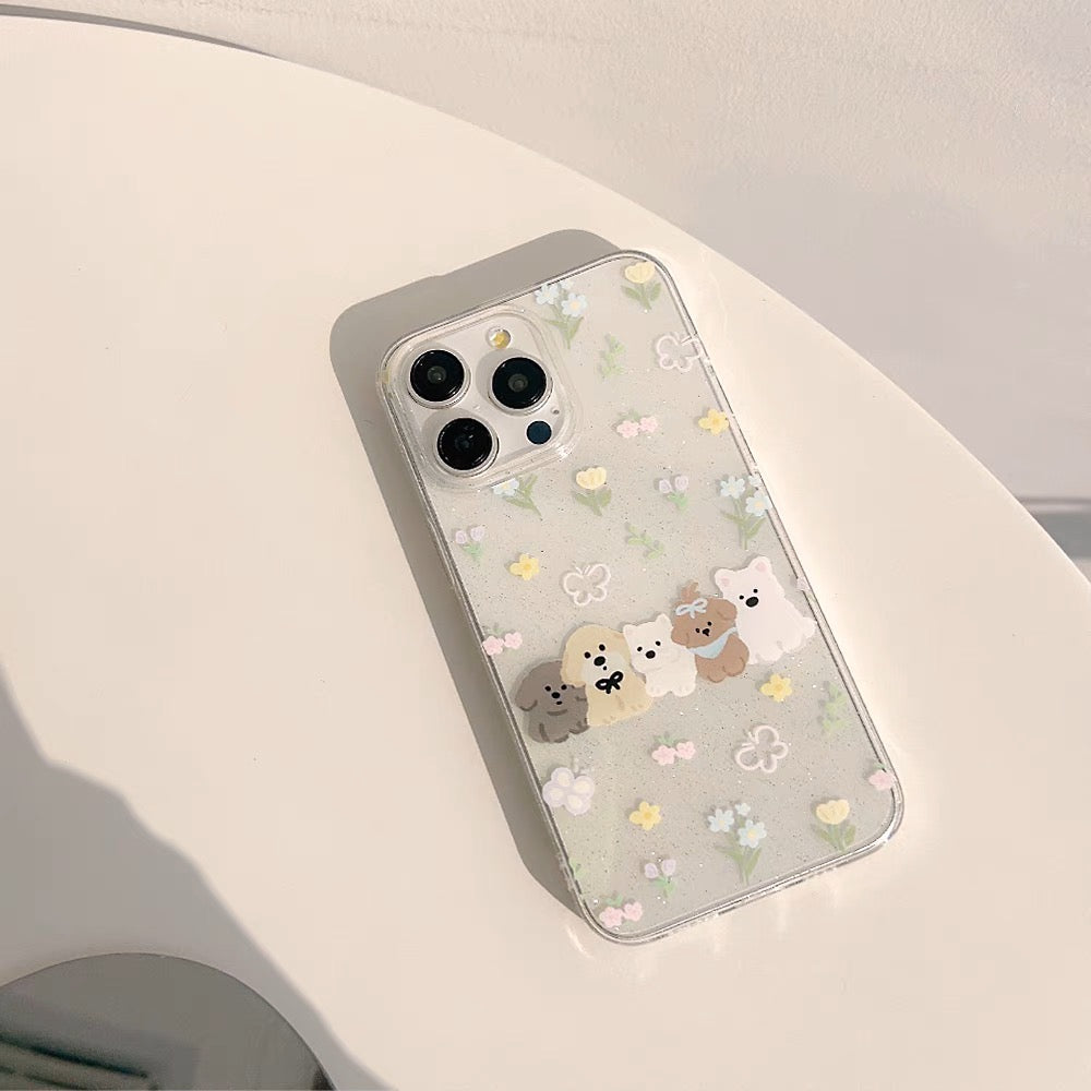 iPhoneケース かわいい 犬 カラフル フラワー スマホケース