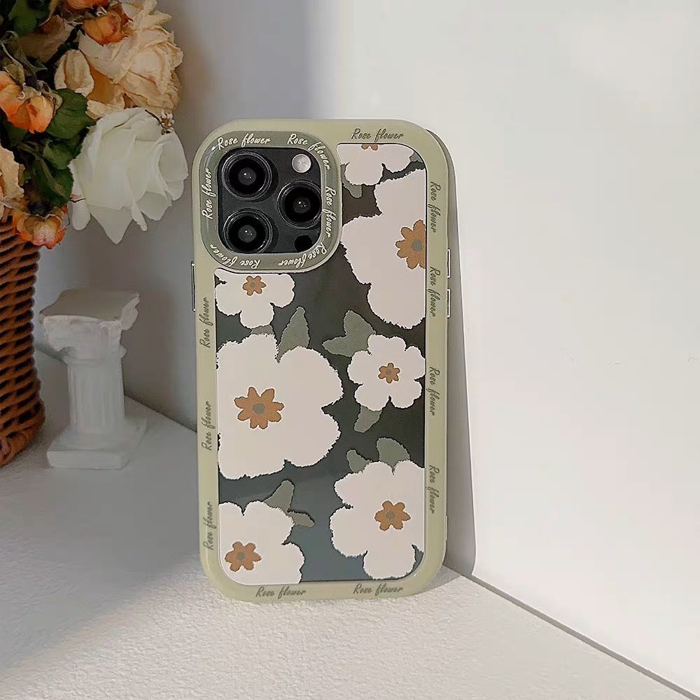 iPhoneケース かわいい ホワイト フラワー グリーン 半透明 クリア スマホケース