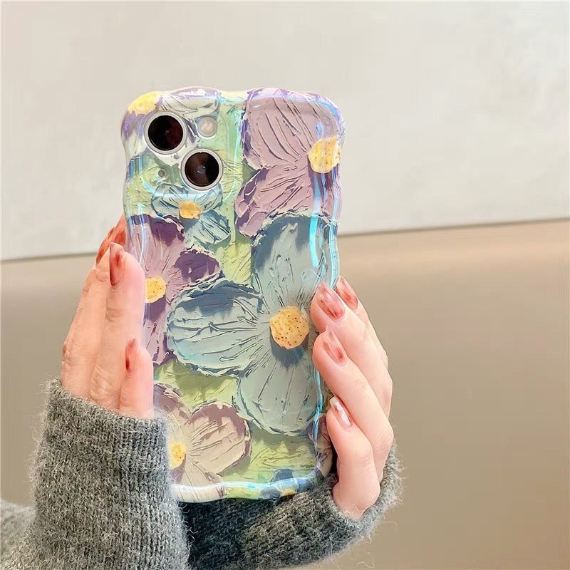 iPhoneケース お花柄 かわいい ブルー スマホケース