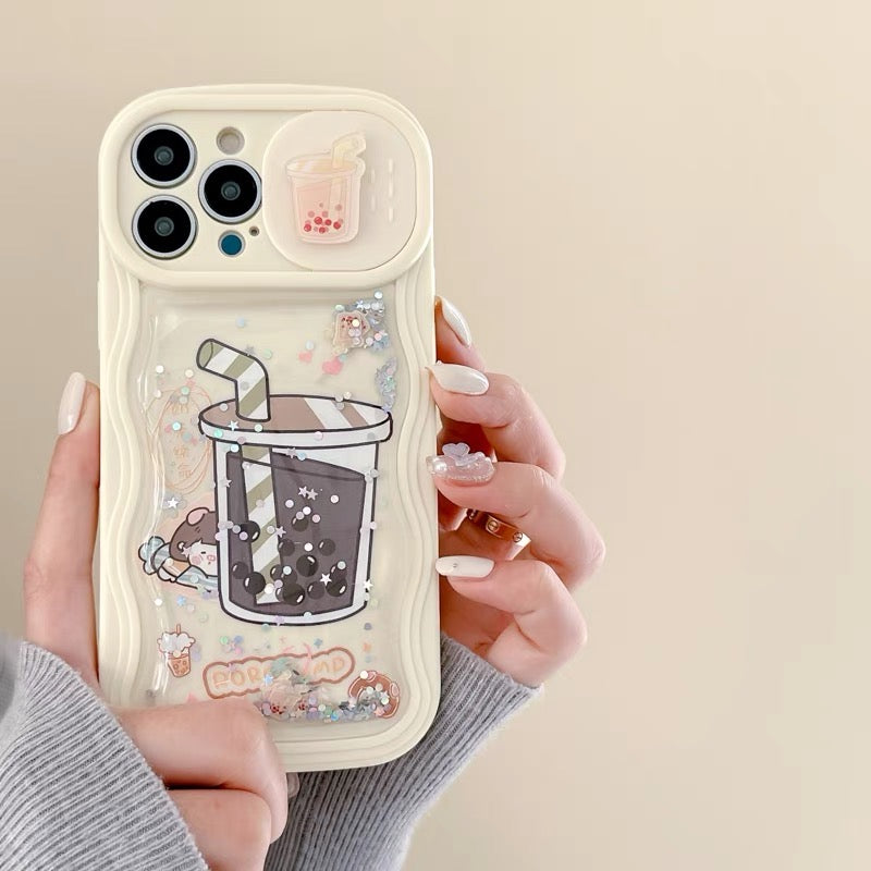 iPhoneケース カメラカバー タピオカ かわいい キラキラ スマホケース