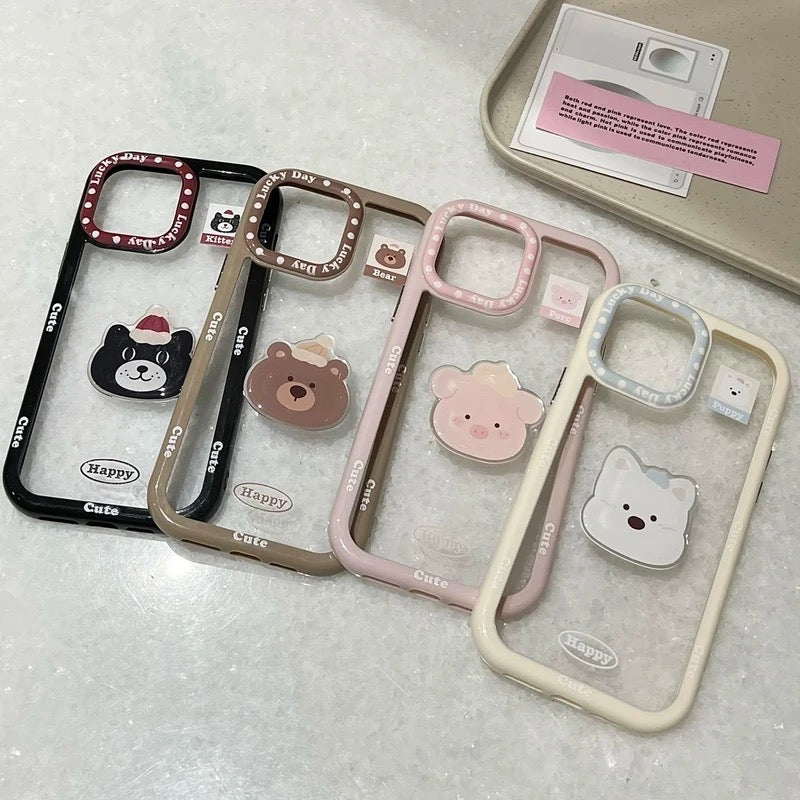 iPhoneケース　かわいい　立体　アニマル　透明　クリア　スマホケース