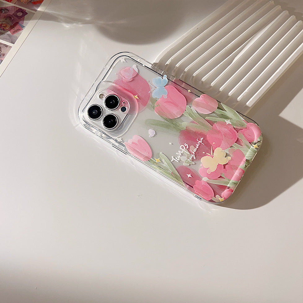 iPhoneケース かわいい チューリップ 透明 クリア スマホケース