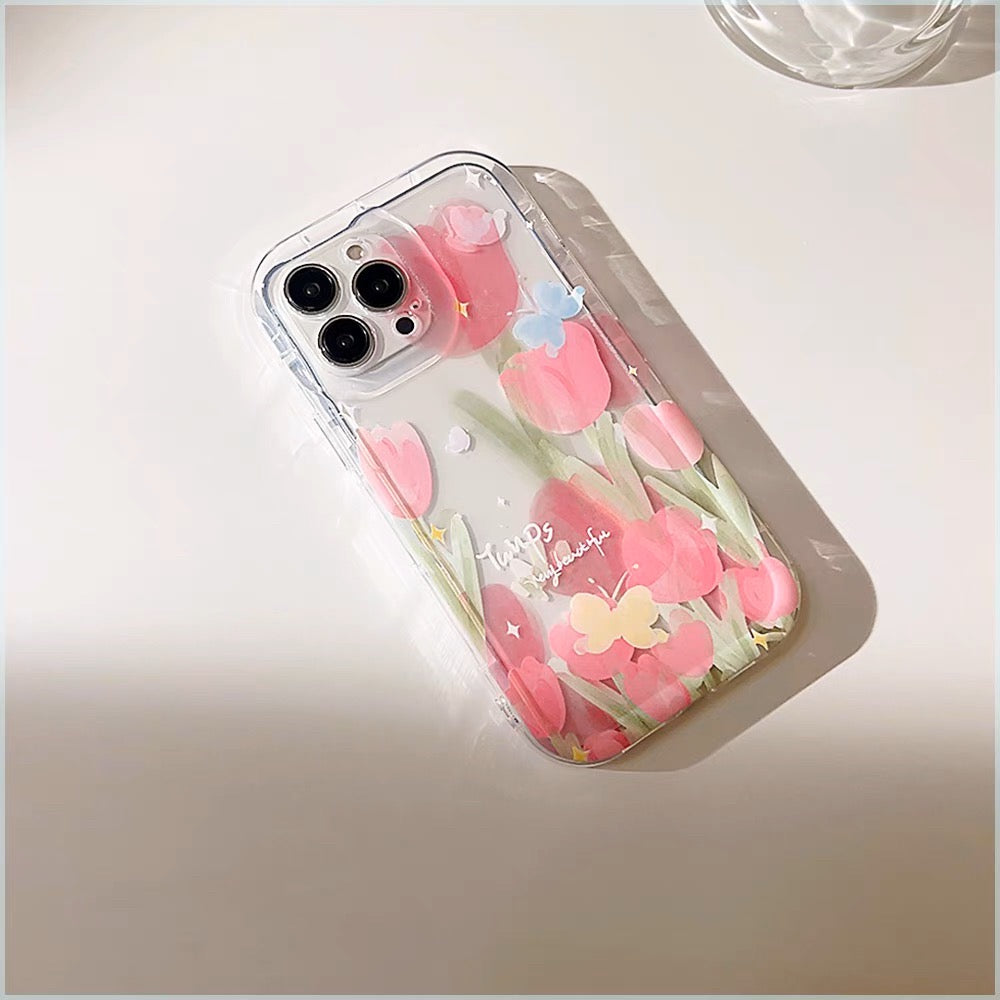 iPhoneケース かわいい ピンク チューリップ スマホケース