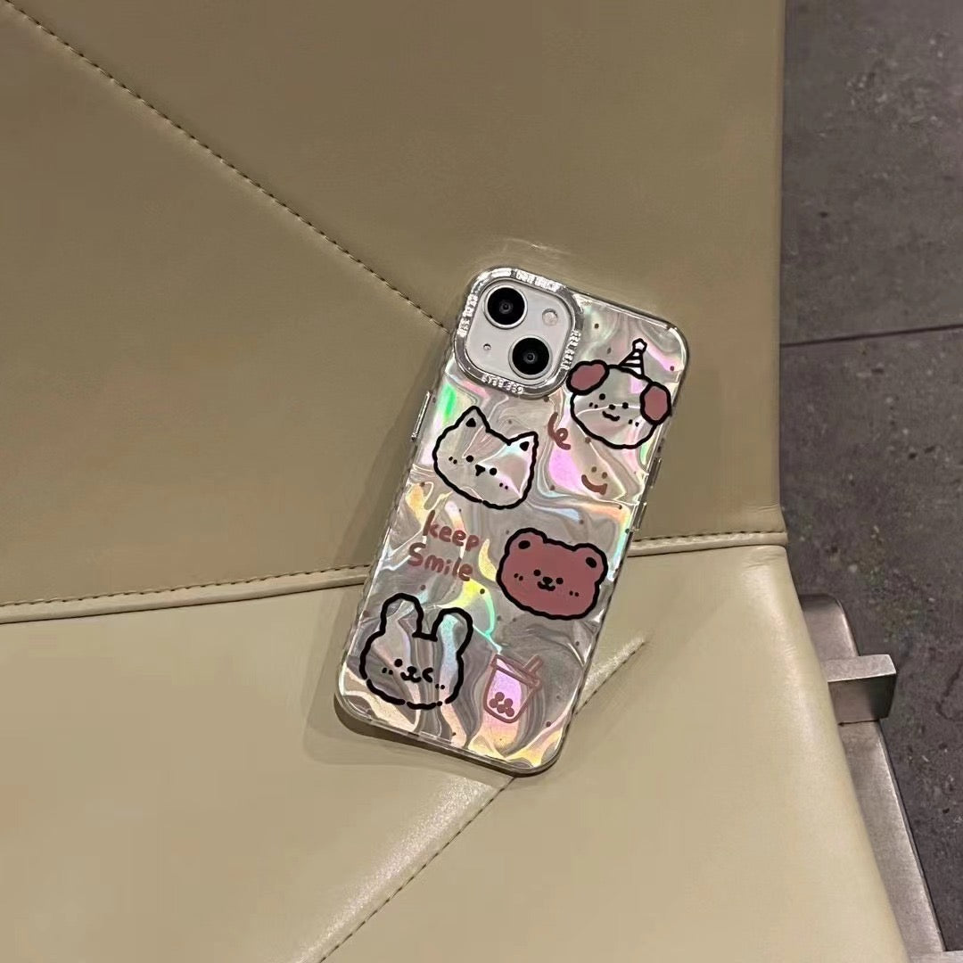 iPhoneケース かわいい くま うさぎ シルバー スマホケース