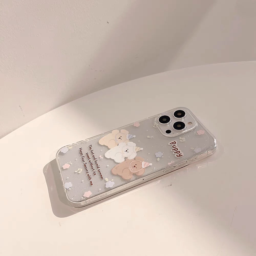 iPhoneケース かわいい 踊る 子犬 透明 クリア スマホケース