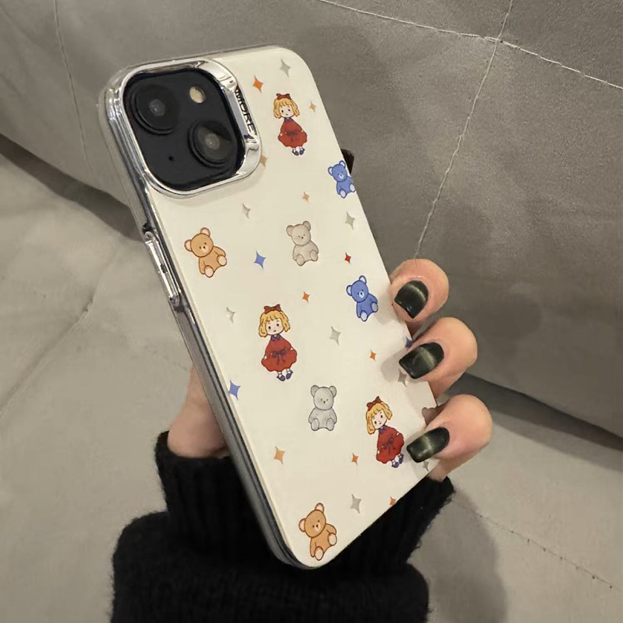 iPhoneケース かわいい 女の子 熊のぬいぐるみ ホワイト スマホケース