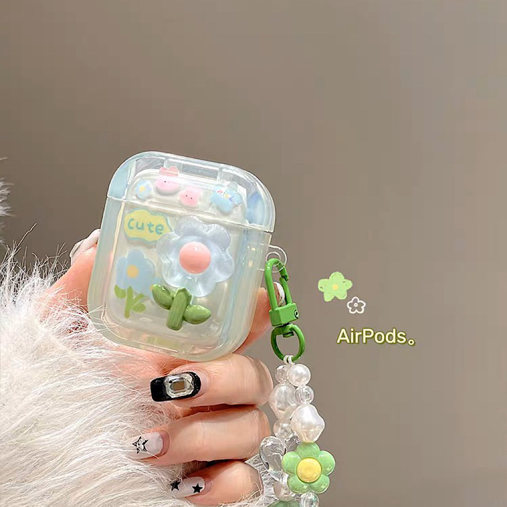 AirPodsケース 透明 立体 お花柄 AirPods proケース