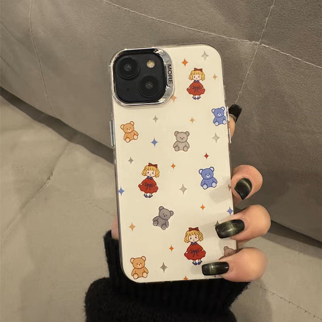 iPhoneケース かわいい 女の子 熊のぬいぐるみ ホワイト スマホケース