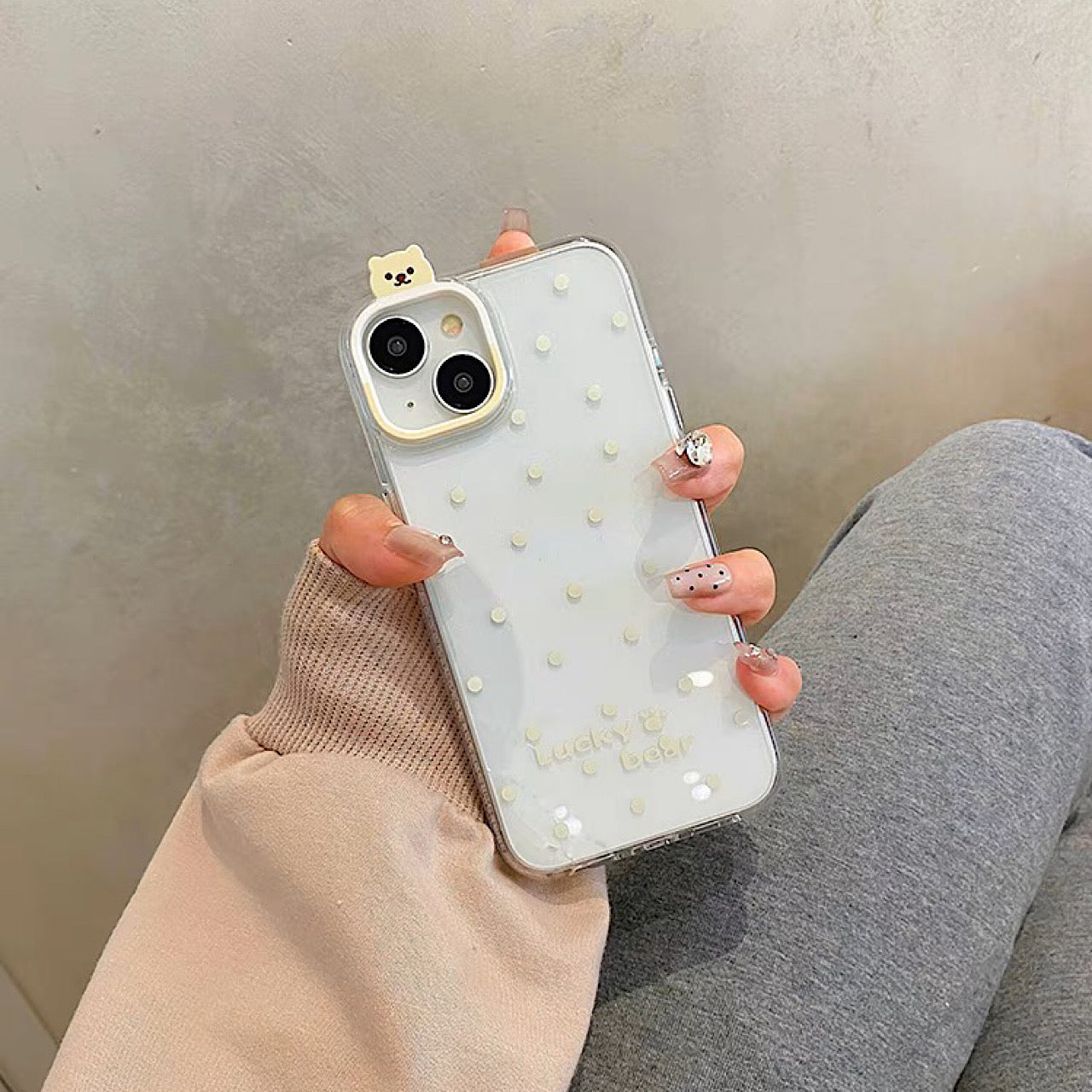 iPhoneケース かわいい 立体 熊 透明 クリア スマホケース