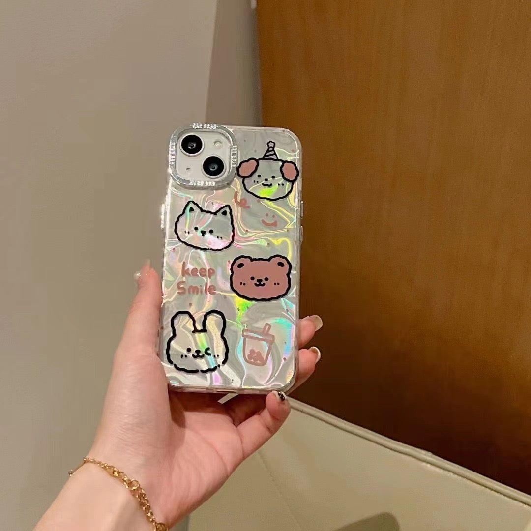 iPhoneケース かわいい くま うさぎ シルバー スマホケース