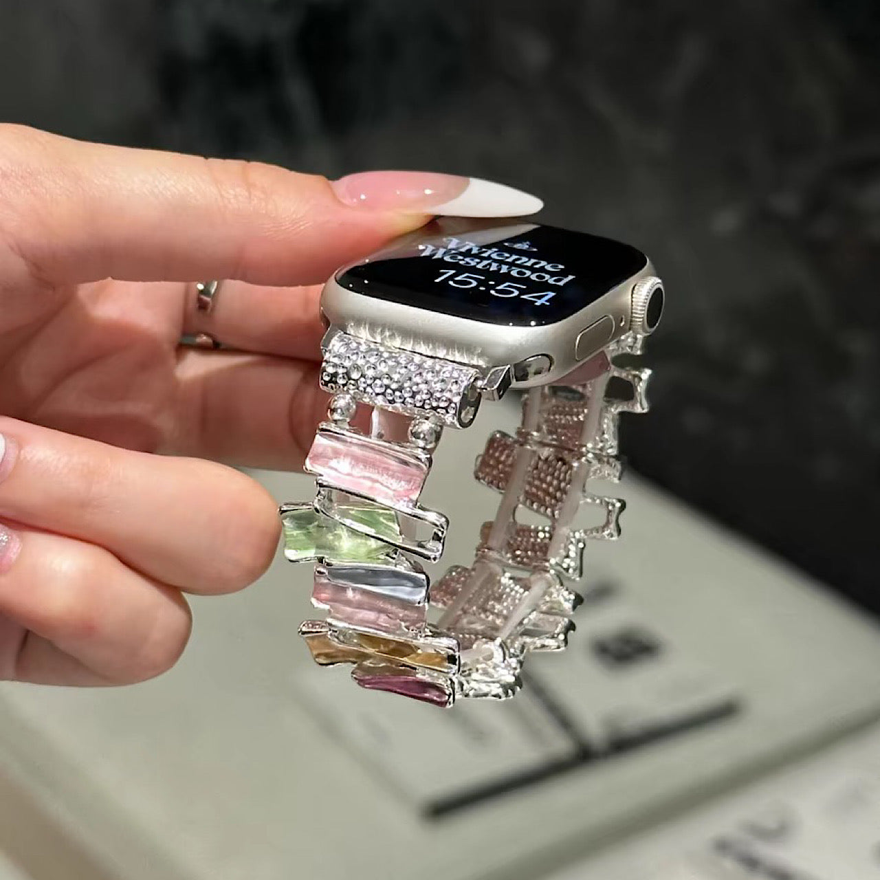 AppleWatch おしゃれ クリスタル カラフル 大理石風 アップルウォッチバンド