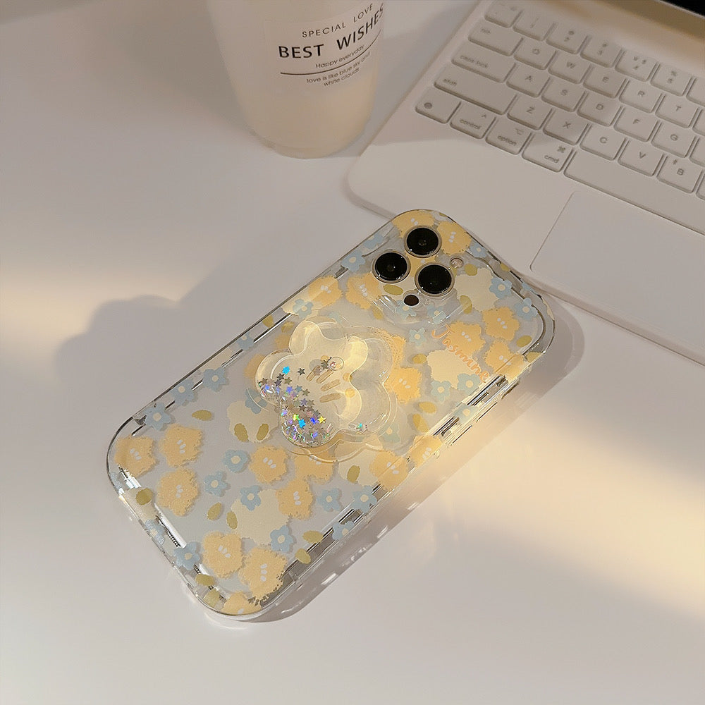 iPhoneケース イエロー フラワー かわいい 透明 クリア スマホケース