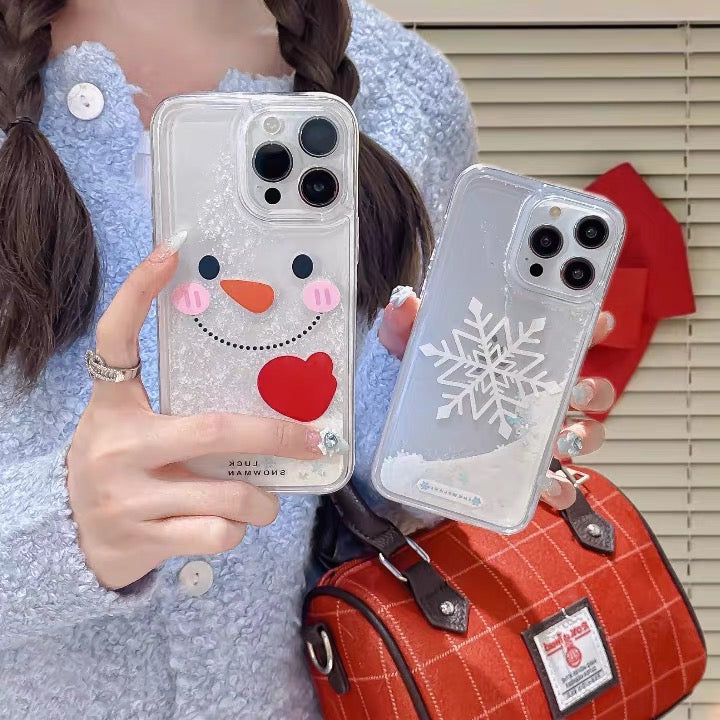 iPhoneケース 雪の結晶 雪だるま かわいい スマホケース