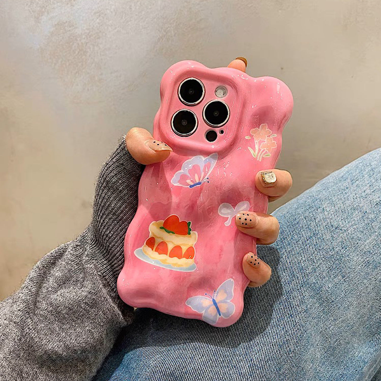 iPhoneケース かわいい ケーキ 蝶々 ピンク スマホケース