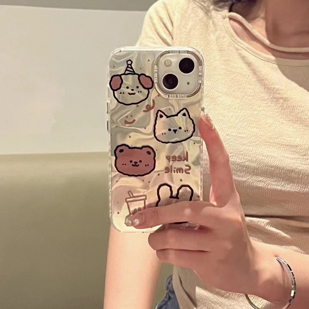 iPhoneケース かわいい くま うさぎ シルバー スマホケース