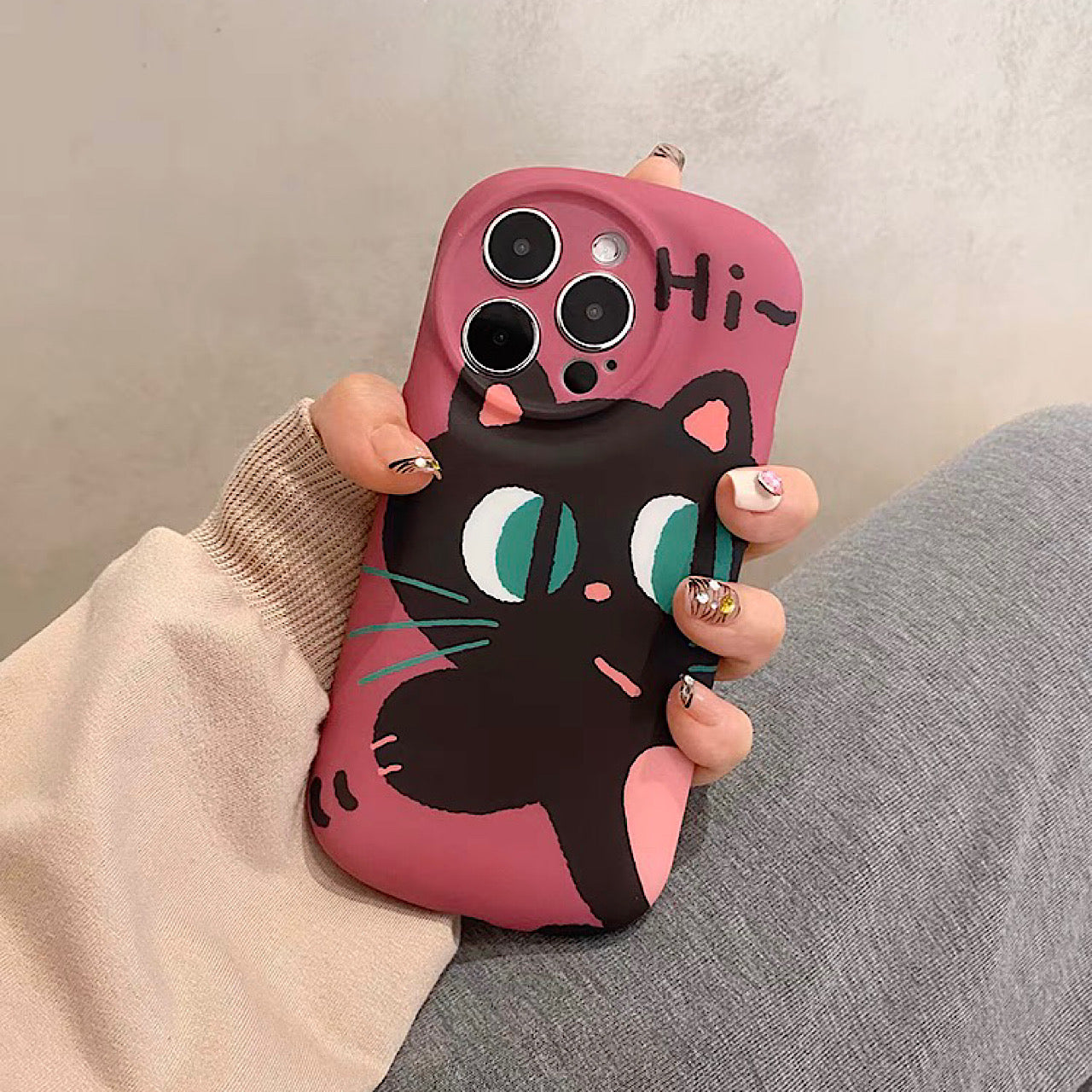 iPhoneケース かわいい ブラック ねこ スマホケース