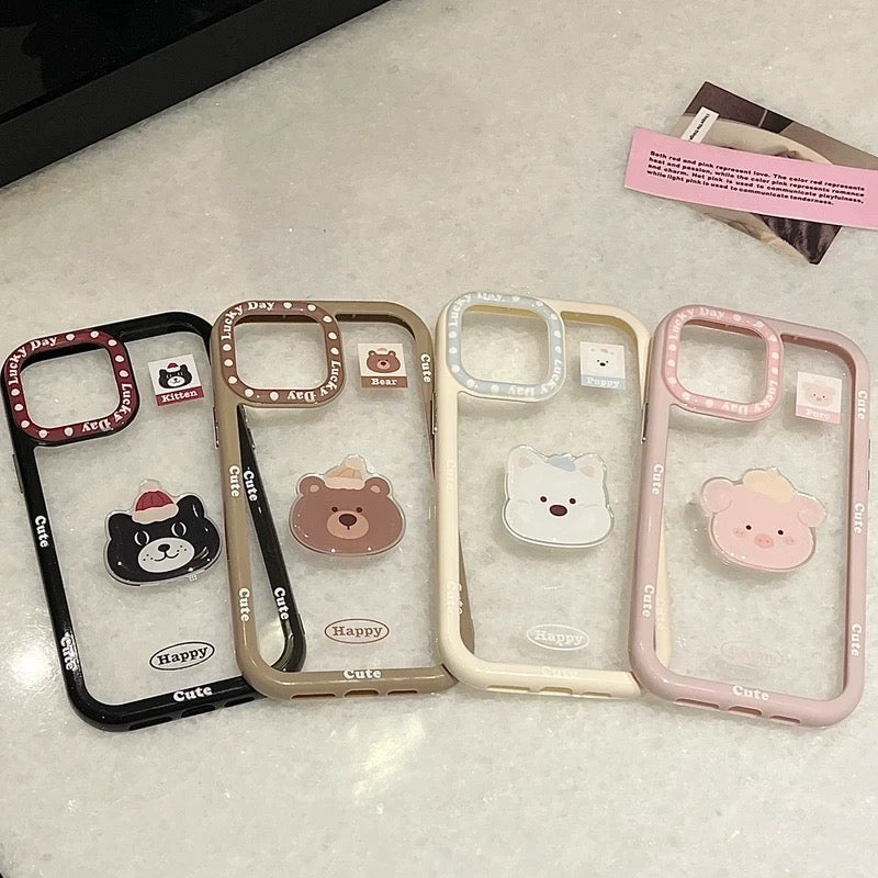 iPhoneケース　かわいい　立体　アニマル　透明　クリア　スマホケース