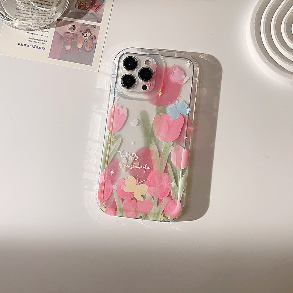 iPhoneケース かわいい チューリップ 透明 クリア スマホケース