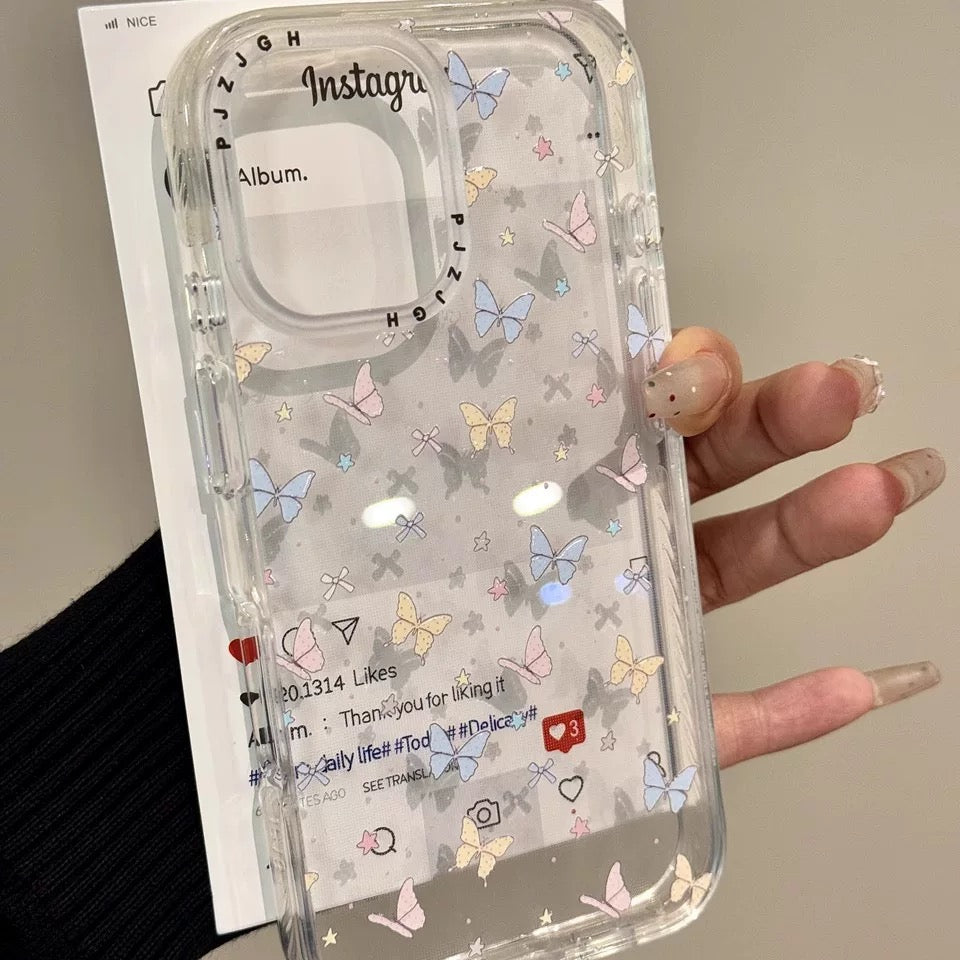 iPhoneケース かわいい 白猫 うさぎ 蝶々 透明 クリア スマホケース