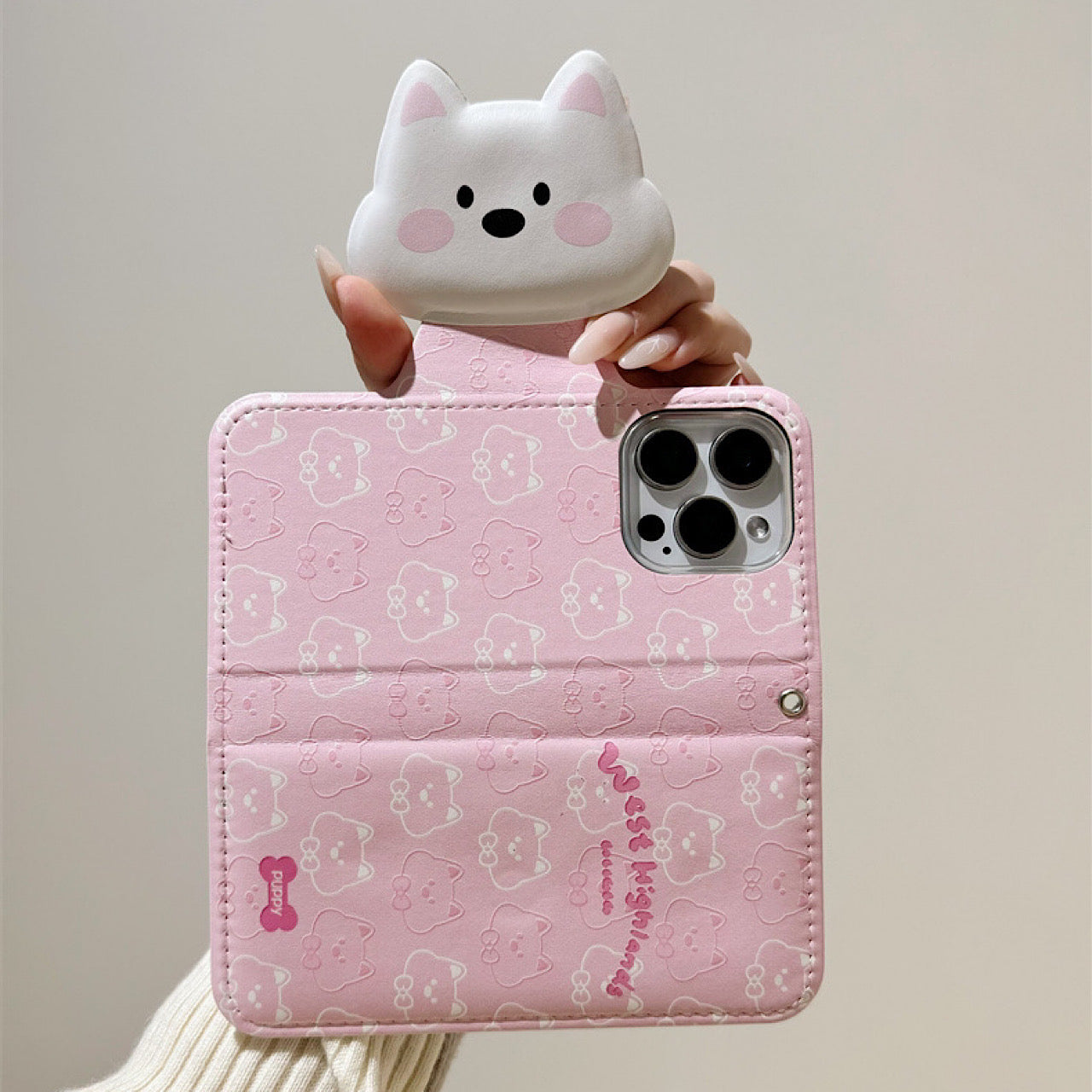 iPhoneケース かわいい 犬 ピンク 手帳型 スマホケース